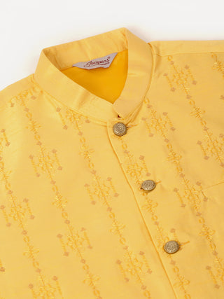 Men Yellow Embroidered Woven Nehru Jackets