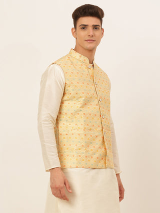 Men Yellow Embroidered Nehru Jacket