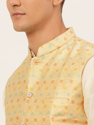 Men Yellow Embroidered Nehru Jacket