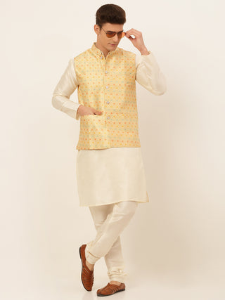 Men Yellow Embroidered Nehru Jacket