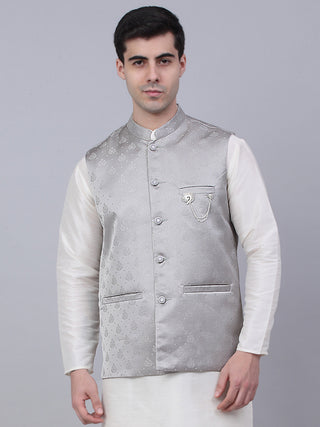 Men's Grey Woven Design Waistcoats