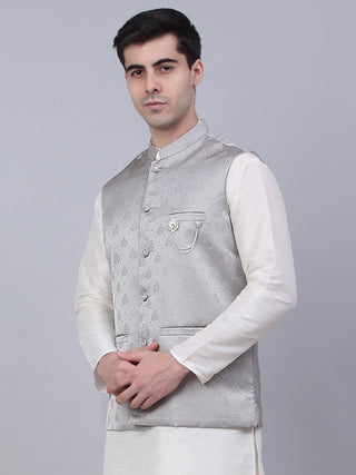 Men's Grey Woven Design Waistcoats