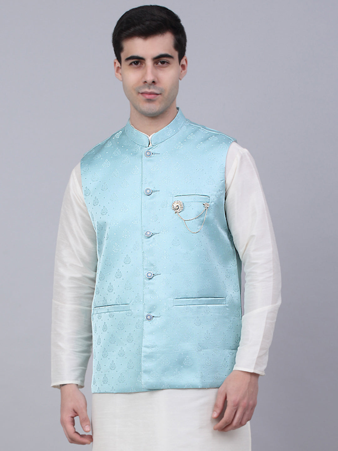 Men's Sky Blue Woven Design Waistcoats – Jompers