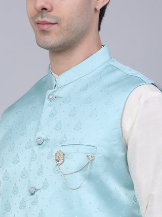 Men's Sky Blue Woven Design Waistcoats