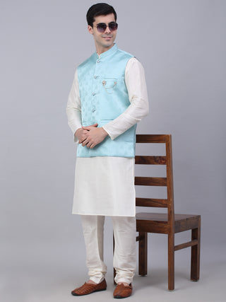 Men's Sky Blue Woven Design Waistcoats