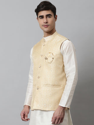 Men's Golden Woven Design Waistcoats