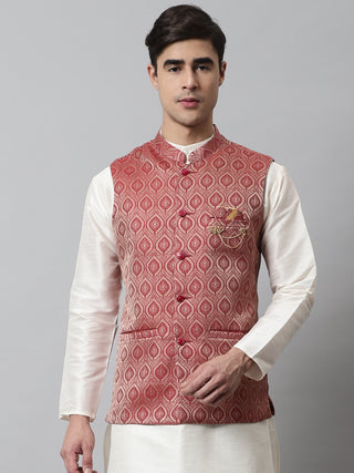 Men's Maroon Woven Design Waistcoats