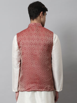 Men's Maroon Woven Design Waistcoats