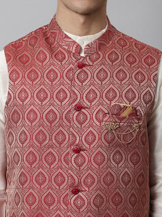 Men's Maroon Woven Design Waistcoats