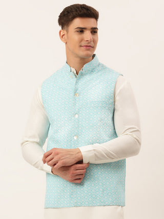 Men's Sky Embroidered Nehru Jackets