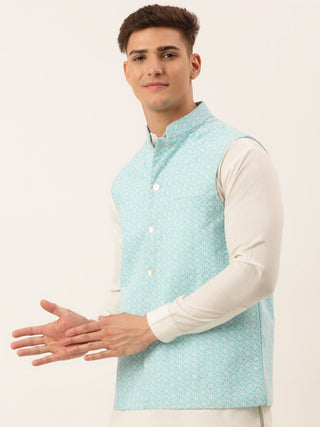 Men's Sky Embroidered Nehru Jackets