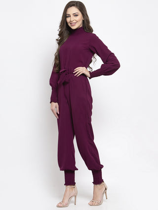 Jompers Women Purple Solid Basic Jumpsuit