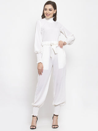 Jompers Women White Solid Basic Jumpsuit