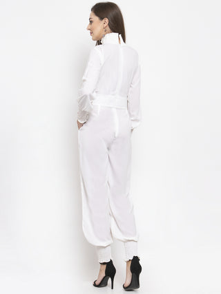 Jompers Women White Solid Basic Jumpsuit