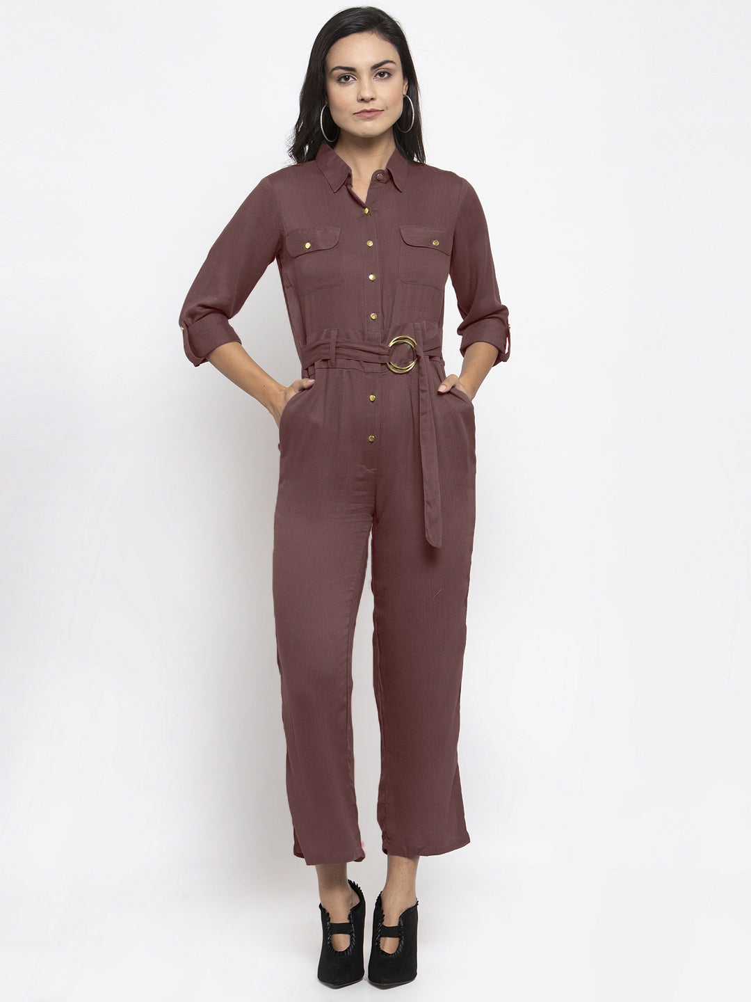Jompers Women Brown Solid Jumpsuit