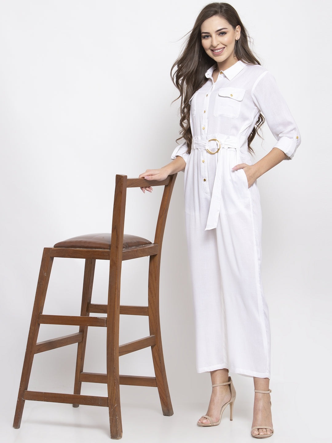 Jompers Women White Solid Jumpsuit
