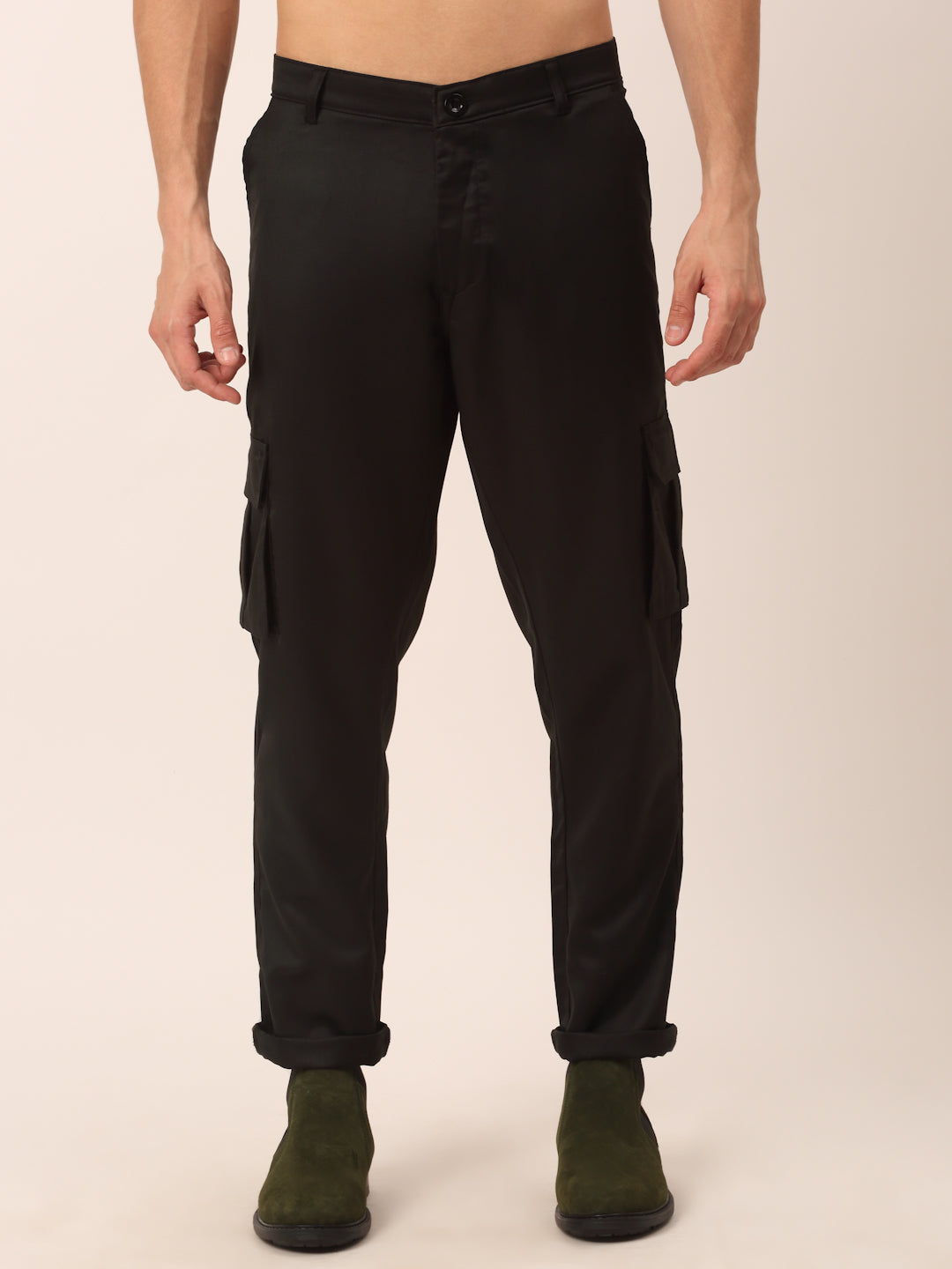 Jainish Men's Casual Cotton Solid Cargo Pants