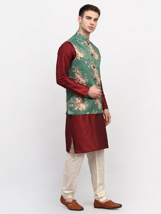 Jompers Men's Green Printed Nehru Jacket