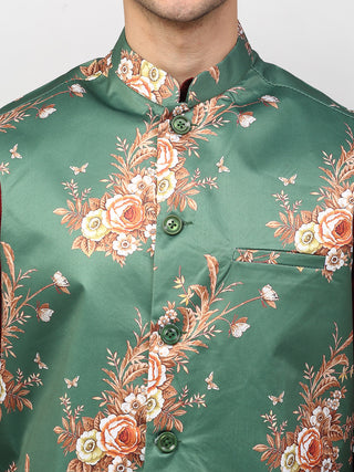 Jompers Men's Green Printed Nehru Jacket