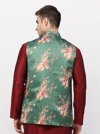 Jompers Men's Green Printed Nehru Jacket