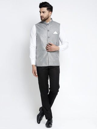 Jompers Men's Grey Solid Nehru Jacket