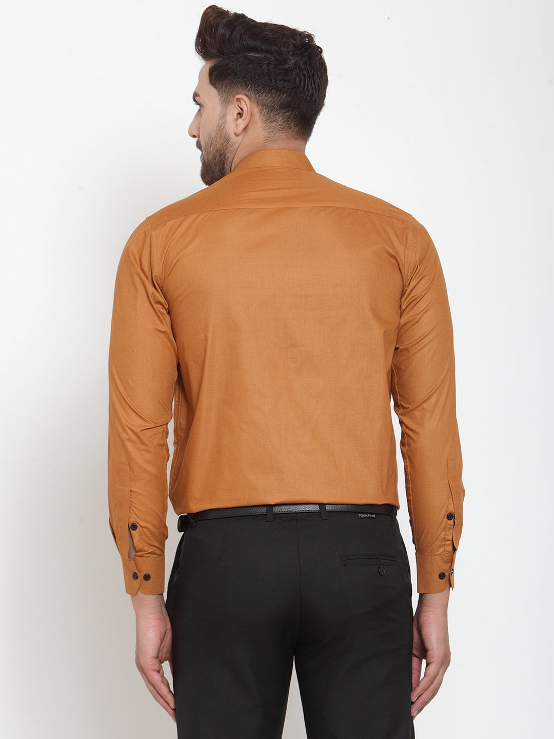 Jainish Rust Men's Cotton Solid Mandarin Collar Formal Shirts