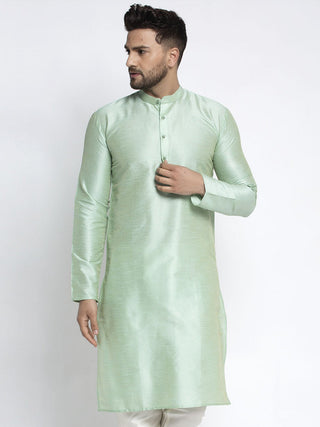 Jompers Men's Green Solid Dupion Silk Kurta Only