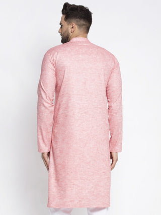 Jompers Men Pink & White Self Design Kurta Only