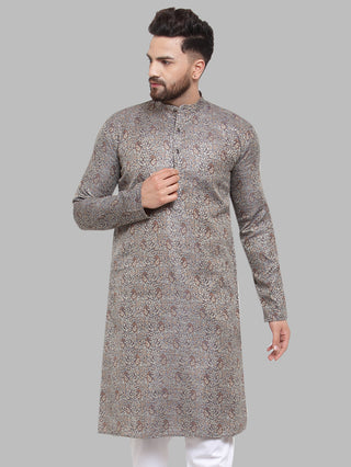 Jompers Men Grey & White Woven Design Kurta Only