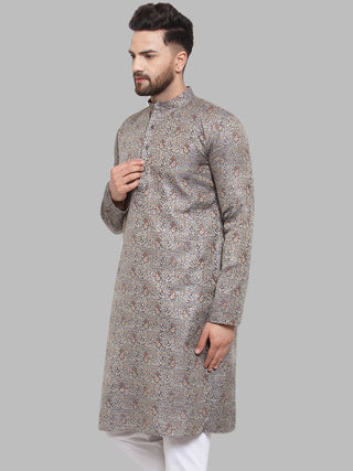 Jompers Men Grey & White Woven Design Kurta Only