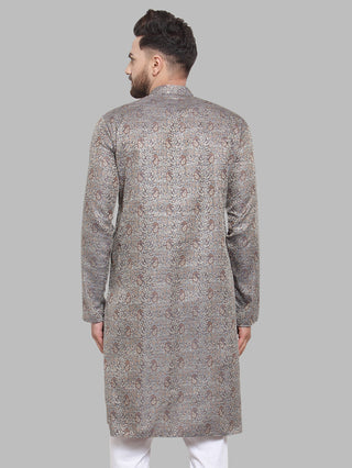 Jompers Men Grey & White Woven Design Kurta Only