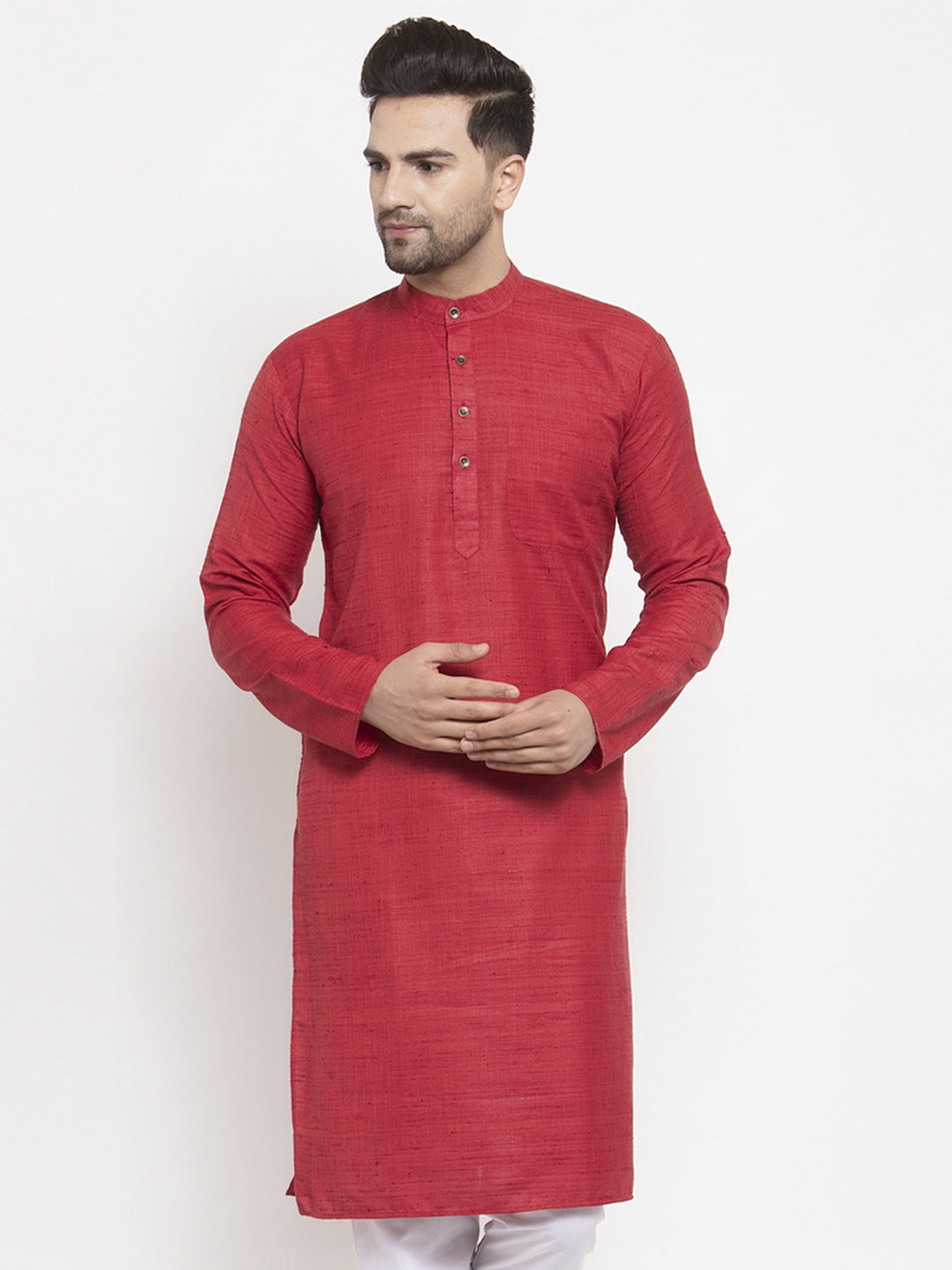 Jompers Men Maroon Self Design Kurta Only