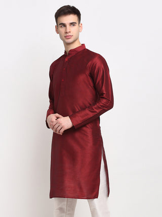 Jompers Men's Maroon Solid Dupion Silk Kurta Only