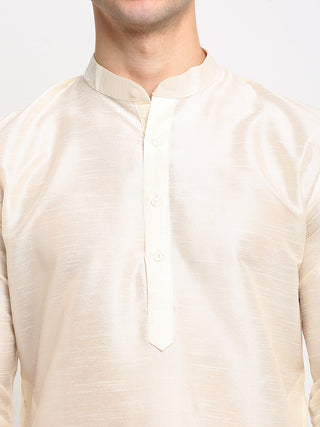 Jompers Men's White Solid Dupion Silk Kurta Only