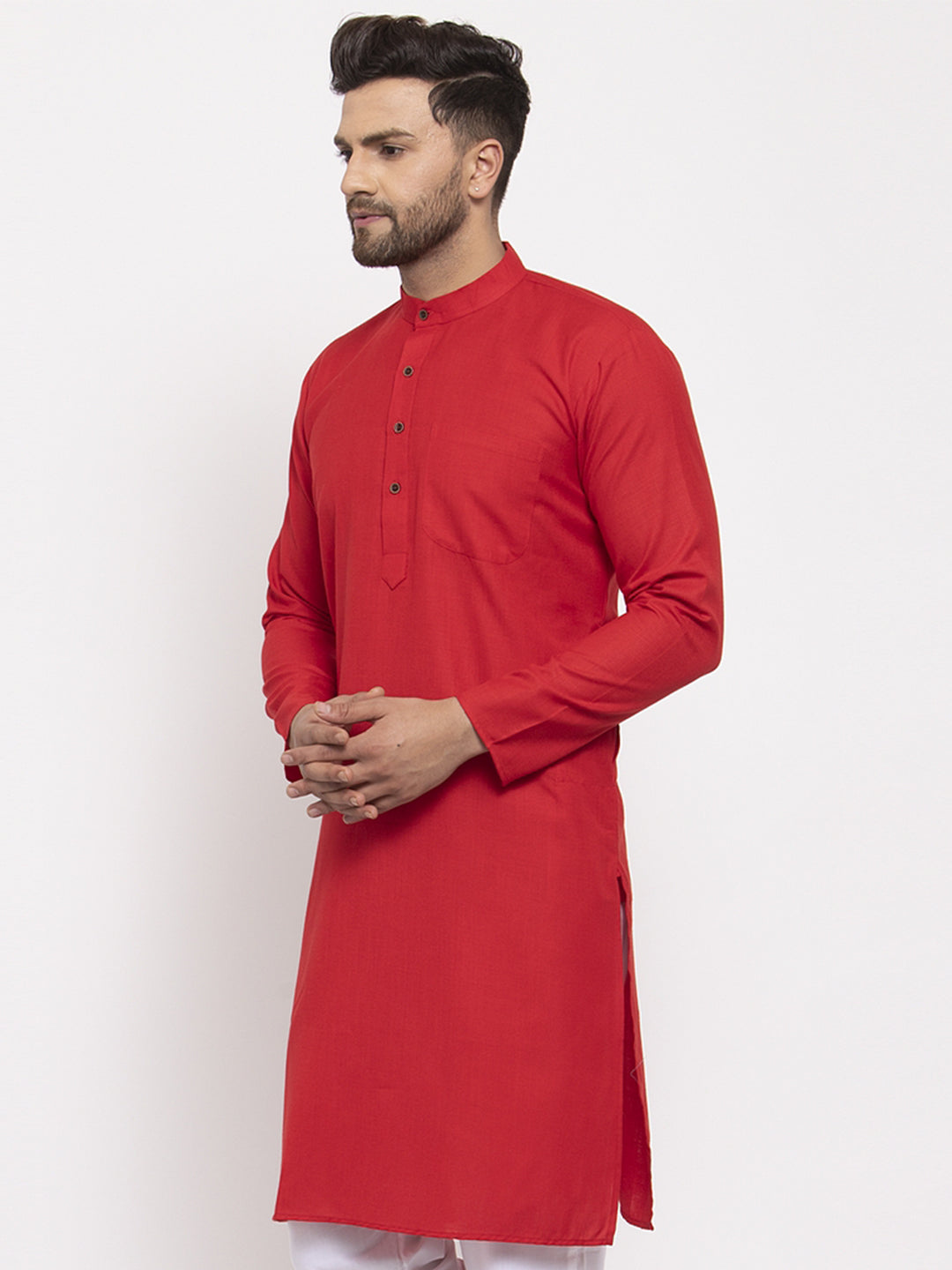 Men Red & White Solid Kurta Only