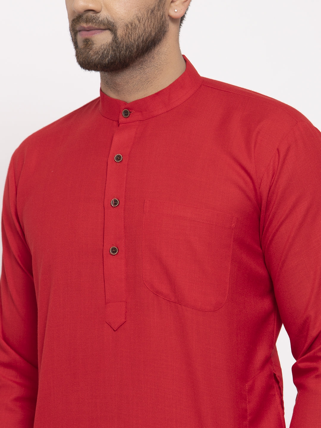 Men Red & White Solid Kurta Only