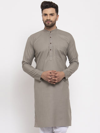 Men Grey & White Solid Kurta Only