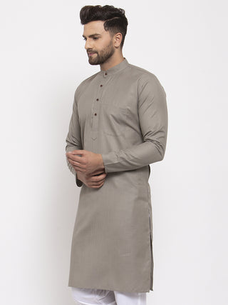 Men Grey & White Solid Kurta Only