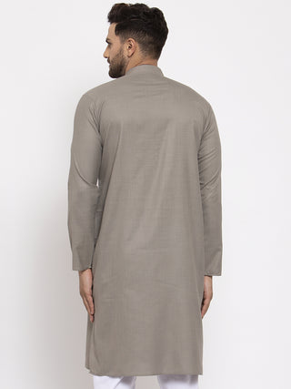 Men Grey & White Solid Kurta Only