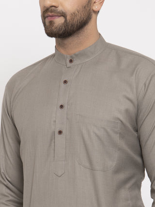 Men Grey & White Solid Kurta Only