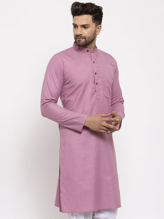 Men Magenta & White Solid Kurta Only