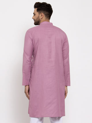 Men Magenta & White Solid Kurta Only