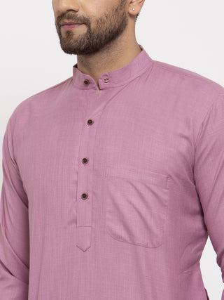 Men Magenta & White Solid Kurta Only