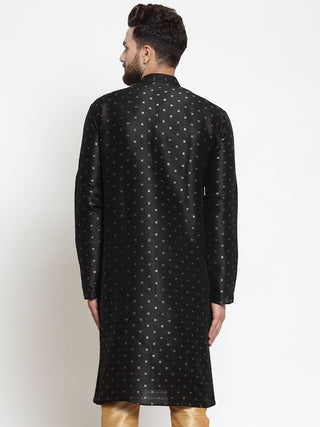 Jompers Men Black Woven Design Straight Kurta