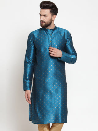 Jompers Men Black Woven Design Straight Kurta