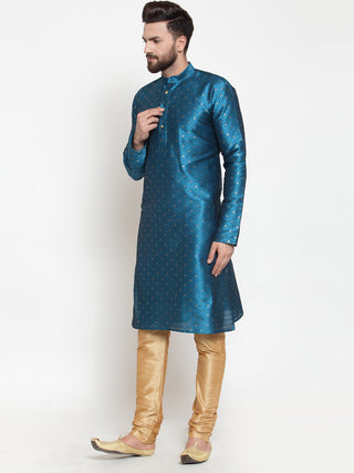 Jompers Men Black Woven Design Straight Kurta