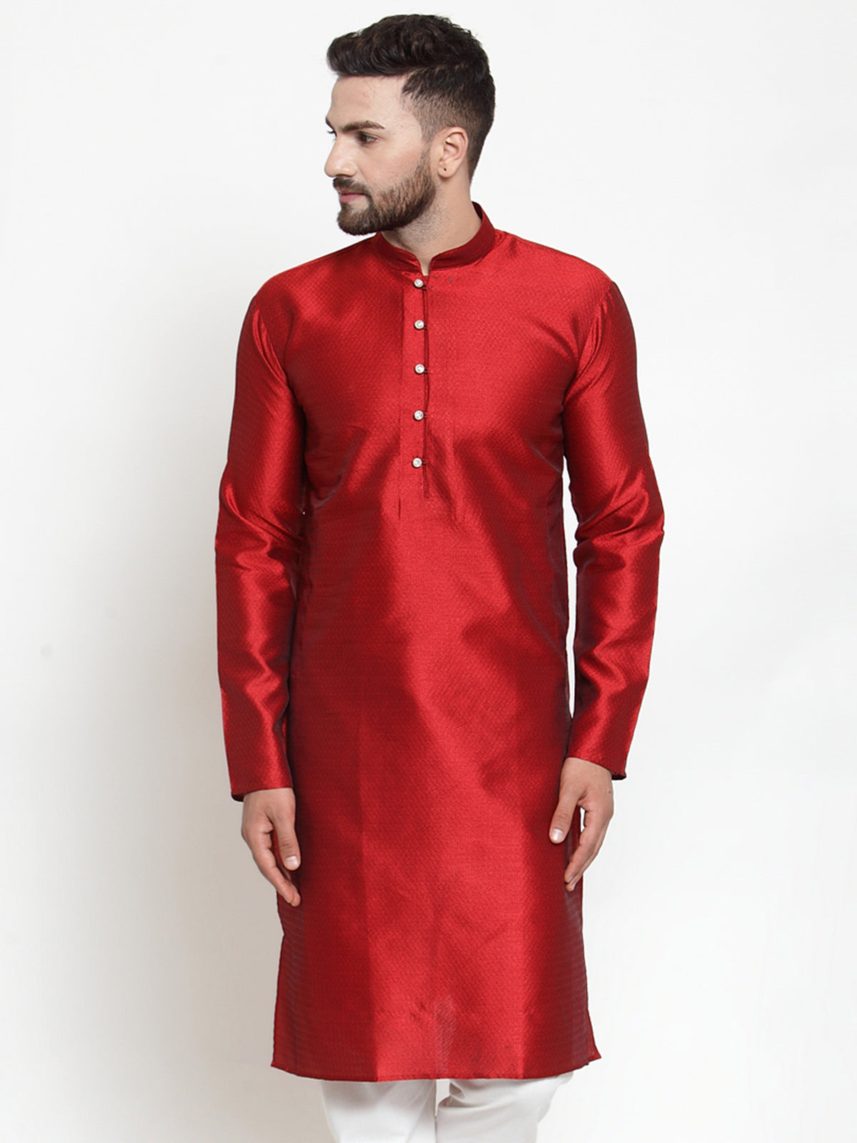 Jompers Men Maroon & White Self Design Kurta Only
