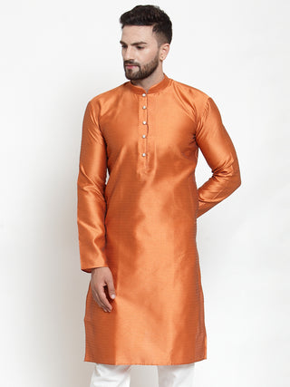 Jompers Men Orange & White Self Design Kurta Only