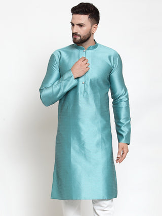 Jompers Men Light-Blue & White Self Design Kurta Only