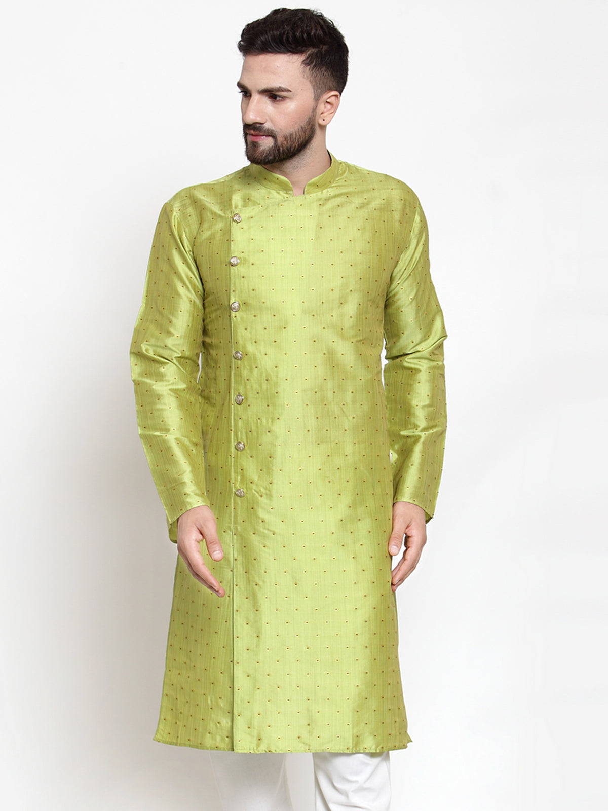 Jompers Men Light-Green & Golden Self Design Kurta Only